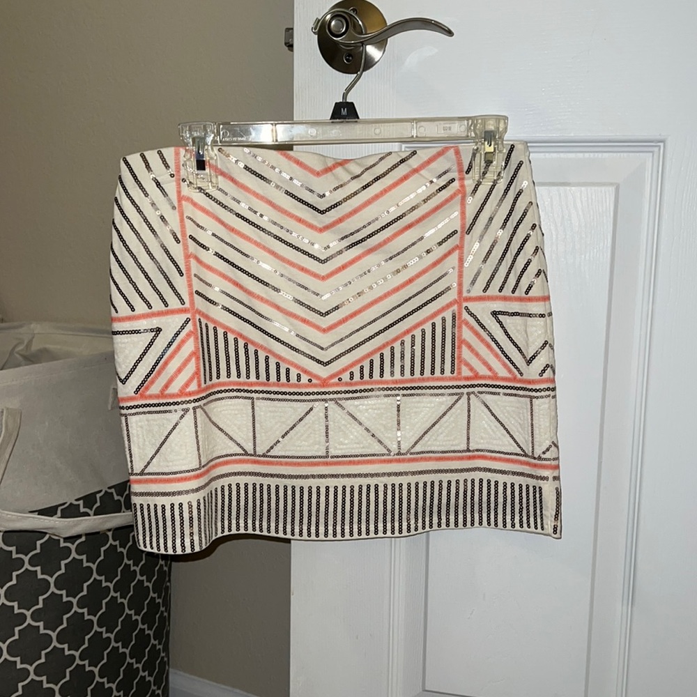 Cream, gold, and coral sequin Express skirt. Size S